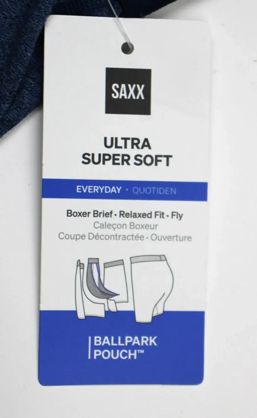 Saxx Ultra Boxer Brief Underwear Mens Small Blue Super Soft BallPark Pouch Fly